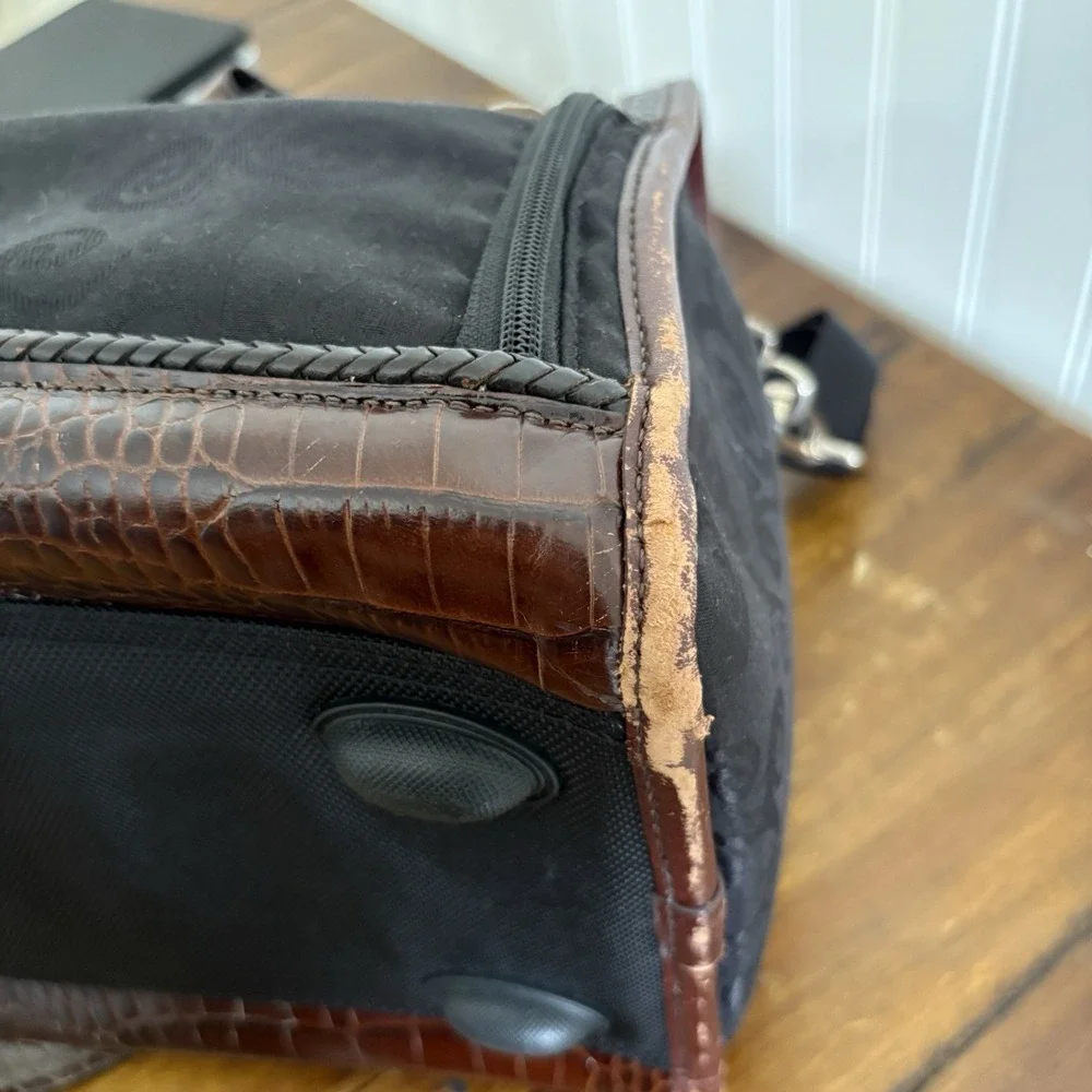 Brighton Lansky Black & Brown Croc Travel Duffel Weekender Bag Toiletry Makeup